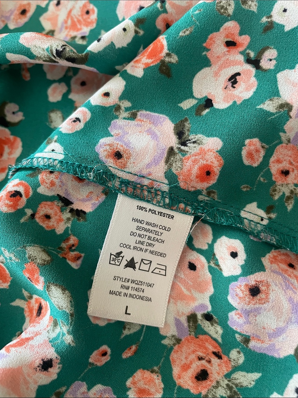 Pleione Teal Floral Short Sleeve Ruffle Blouse Large - Picture 5 of 5